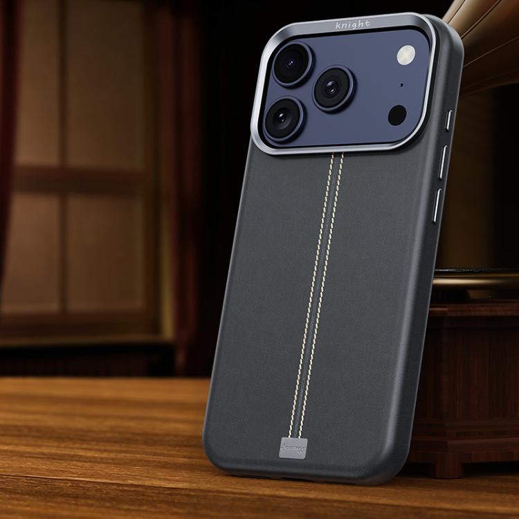 For iPhone 17 Pro Max Jazz Series Retro Vegan Leather Textured Metal Frame Magnetic Phone Case