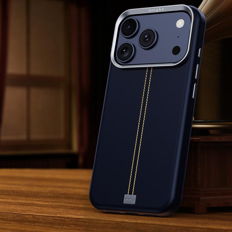 For iPhone 17 Pro Jazz Series Retro Vegan Leather Textured Metal Frame Magnetic Phone Case