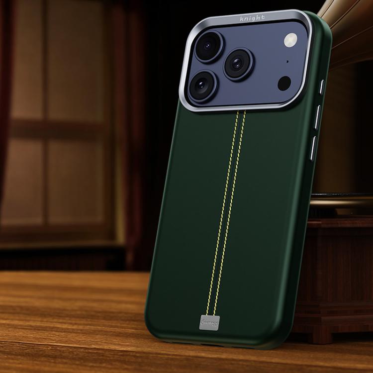 For iPhone 17 Pro Jazz Series Retro Vegan Leather Textured Metal Frame Magnetic Phone Case