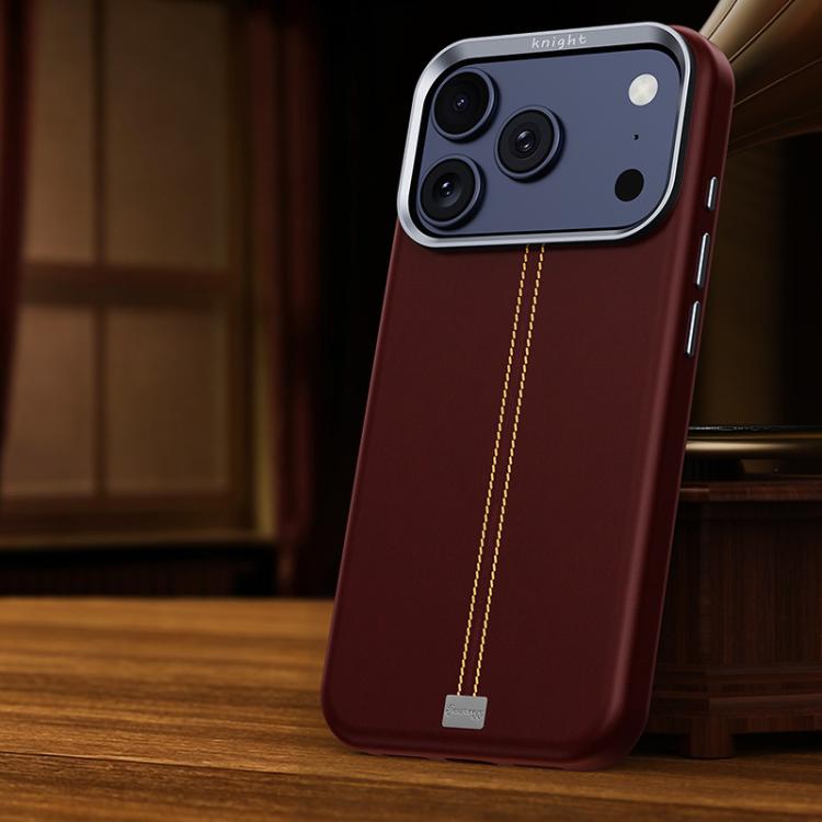 For iPhone 17 Pro Jazz Series Retro Vegan Leather Textured Metal Frame Magnetic Phone Case