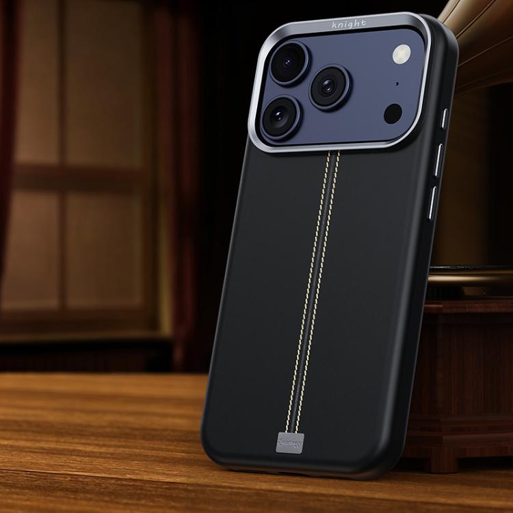 For iPhone 17 Pro Jazz Series Retro Vegan Leather Textured Metal Frame Magnetic Phone Case