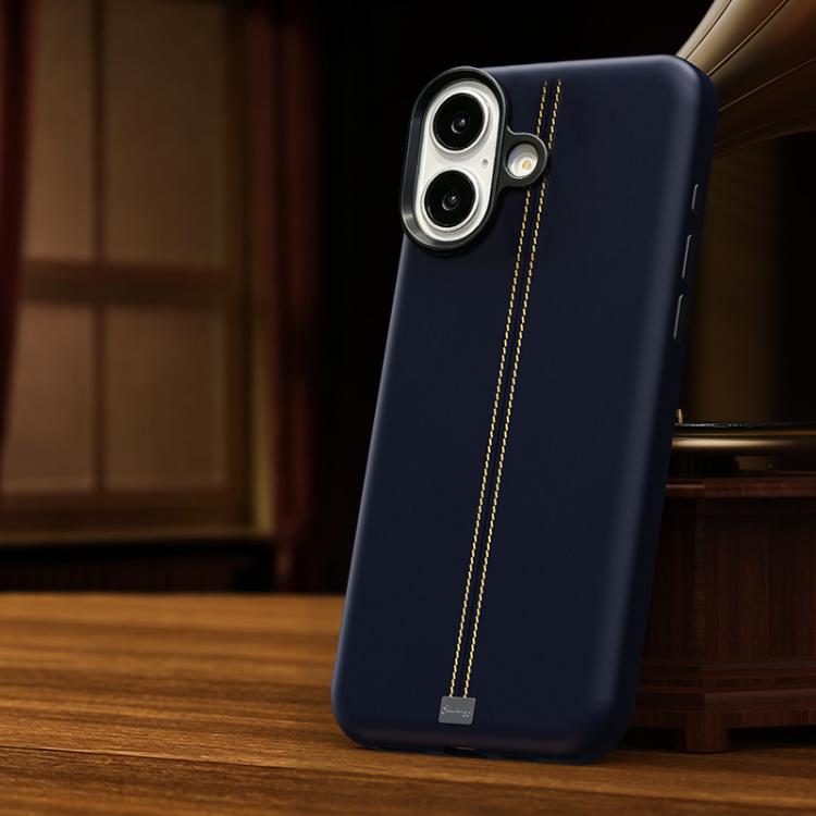 For iPhone 17 Jazz Series Retro Vegan Leather Textured Metal Frame Magnetic Phone Case