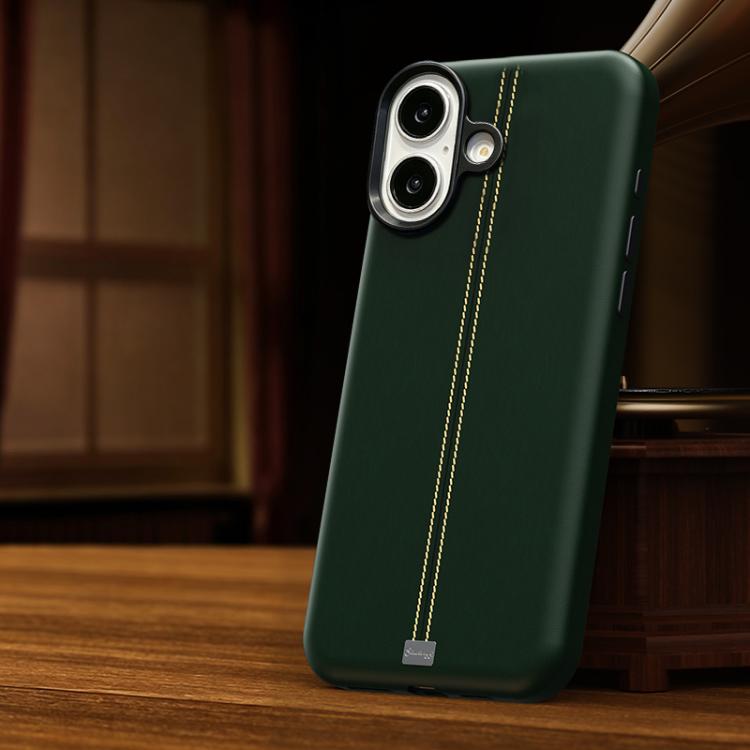 For iPhone 17 Jazz Series Retro Vegan Leather Textured Metal Frame Magnetic Phone Case