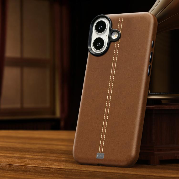 For iPhone 17 Jazz Series Retro Vegan Leather Textured Metal Frame Magnetic Phone Case