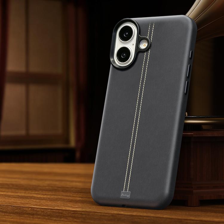 For iPhone 17 Jazz Series Retro Vegan Leather Textured Metal Frame Magnetic Phone Case