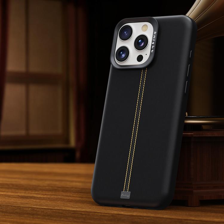 For iPhone 16 Pro Jazz Series Retro Vegan Leather Textured Metal Frame Magnetic Phone Case