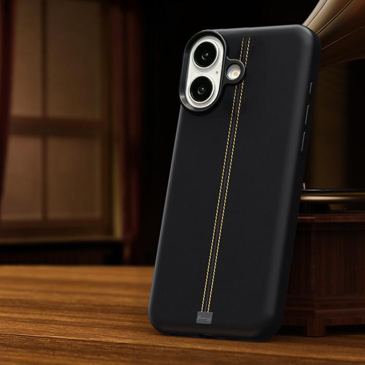 For iPhone 16 Jazz Series Retro Vegan Leather Textured Metal Frame Magnetic Phone Case