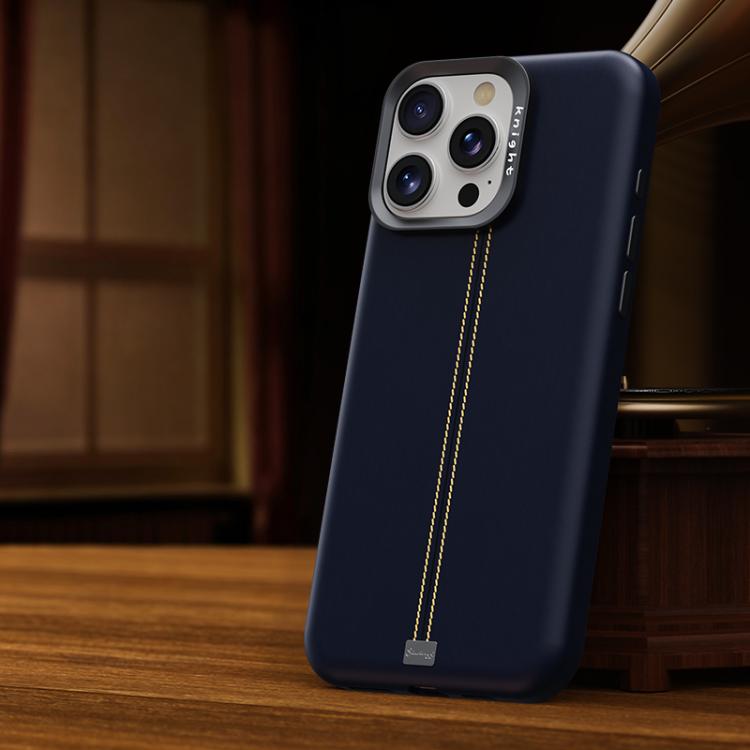 For iPhone 15 Pro Jazz Series Retro Vegan Leather Textured Metal Frame Magnetic Phone Case