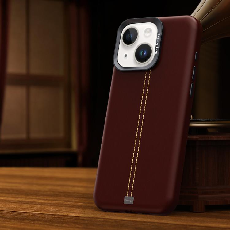 For iPhone 15 Plus / 14 Plus Jazz Series Retro Vegan Leather Textured Metal Frame Magnetic Phone Case