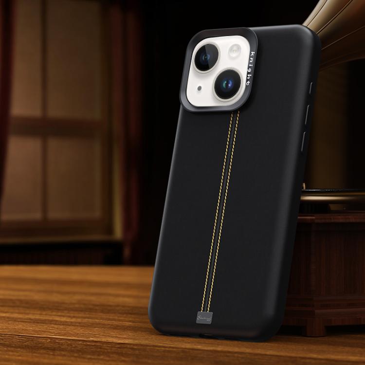 For iPhone 15 Jazz Series Retro Vegan Leather Textured Metal Frame Magnetic Phone Case