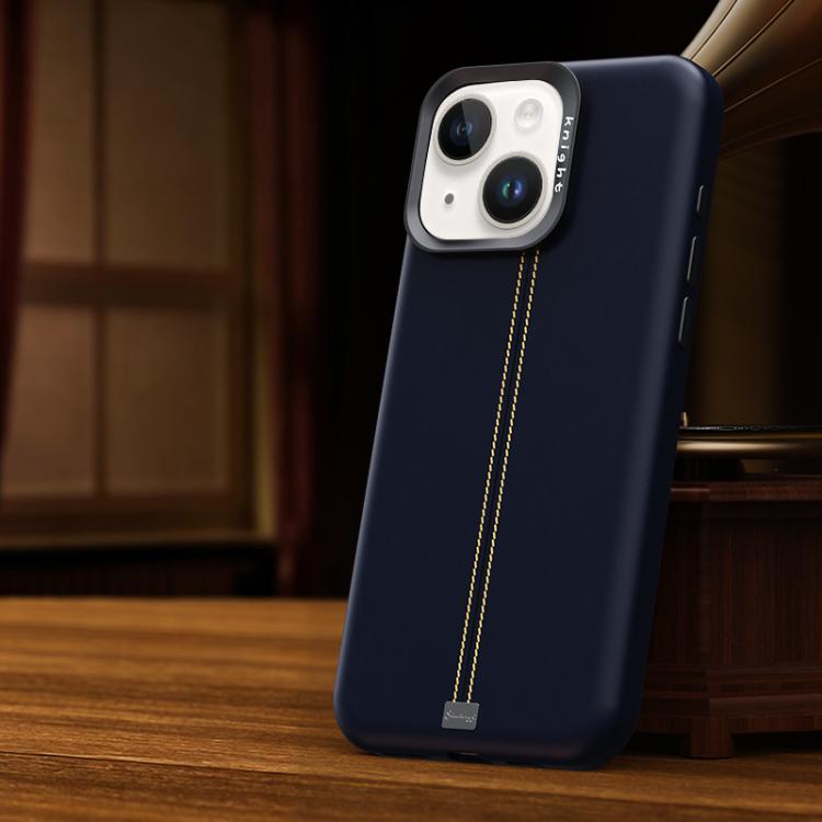For iPhone 14 / 13 Jazz Series Retro Vegan Leather Textured Metal Frame Magnetic Phone Case