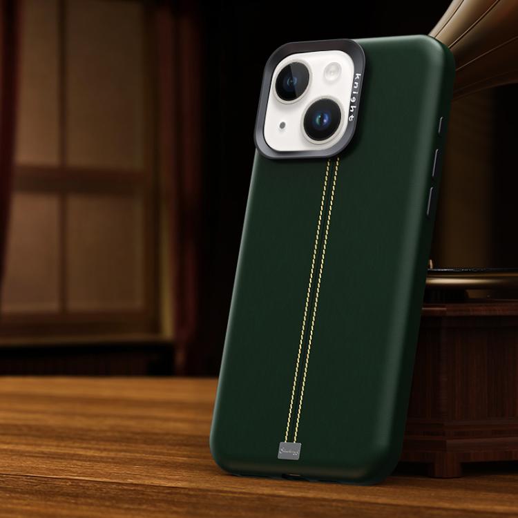 For iPhone 14 / 13 Jazz Series Retro Vegan Leather Textured Metal Frame Magnetic Phone Case