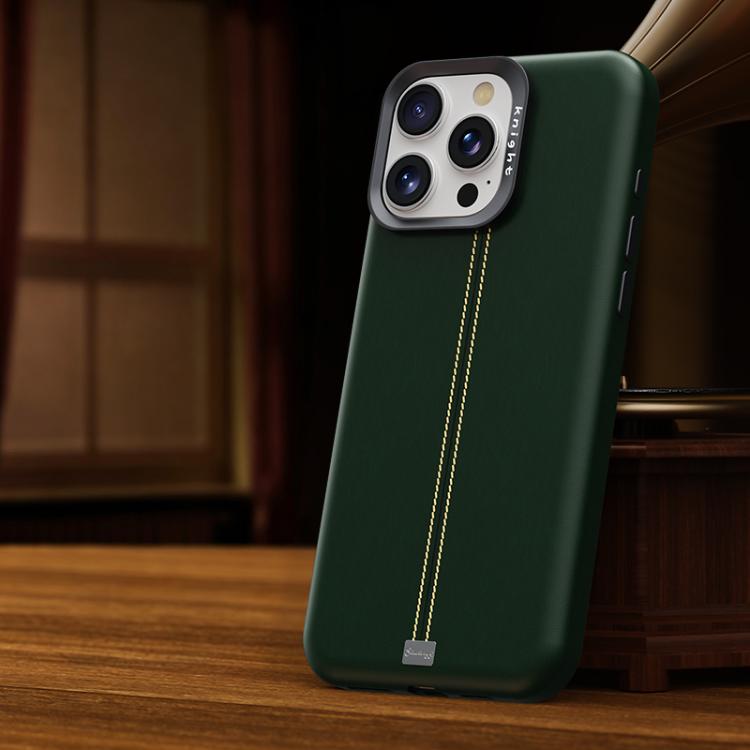 For iPhone 14 Pro Jazz Series Retro Vegan Leather Textured Metal Frame Magnetic Phone Case