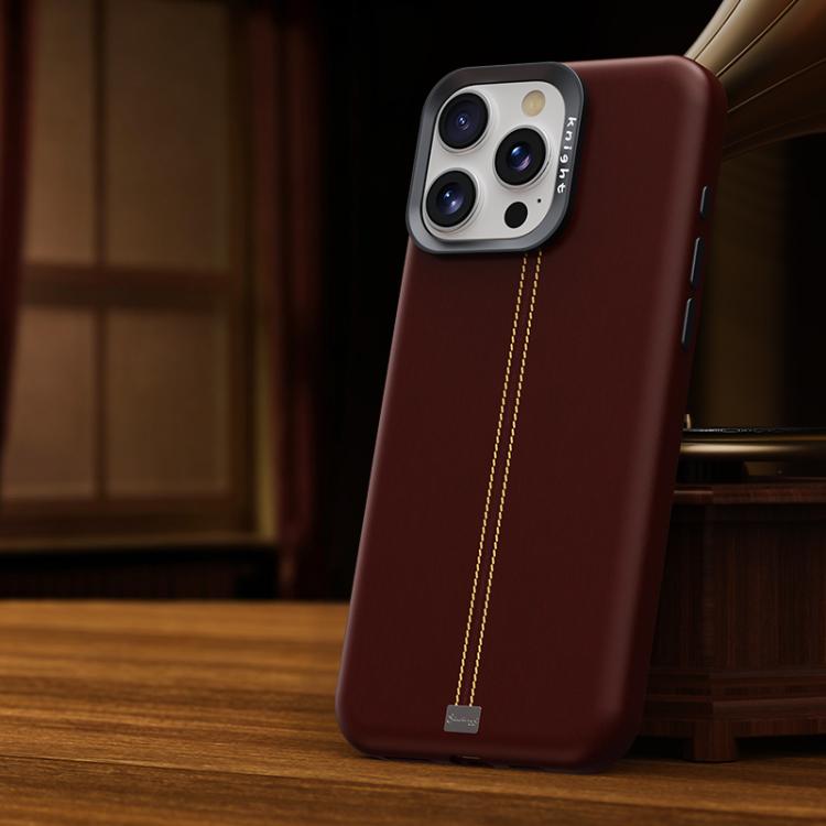 For iPhone 14 Pro Max Jazz Series Retro Vegan Leather Textured Metal Frame Magnetic Phone Case