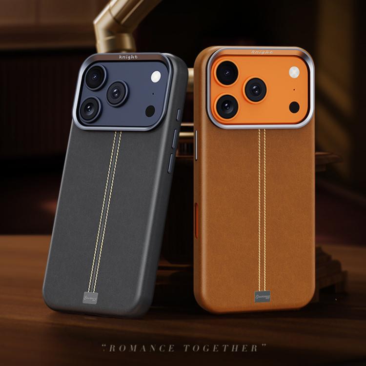 For iPhone 15 Jazz Series Retro Vegan Leather Textured Metal Frame Magnetic Phone Case