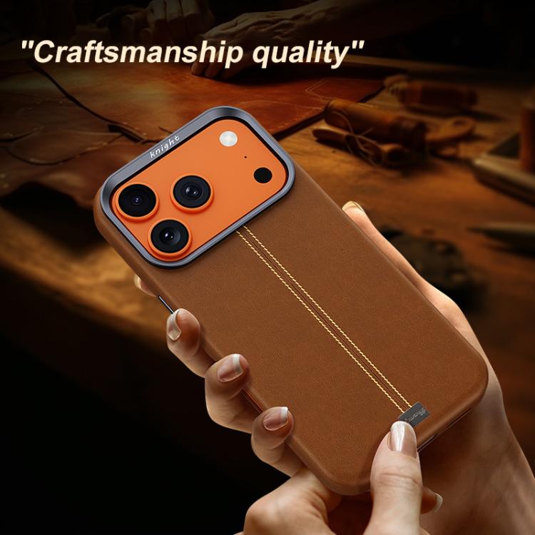 For iPhone 16 Pro Jazz Series Retro Vegan Leather Textured Metal Frame Magnetic Phone Case