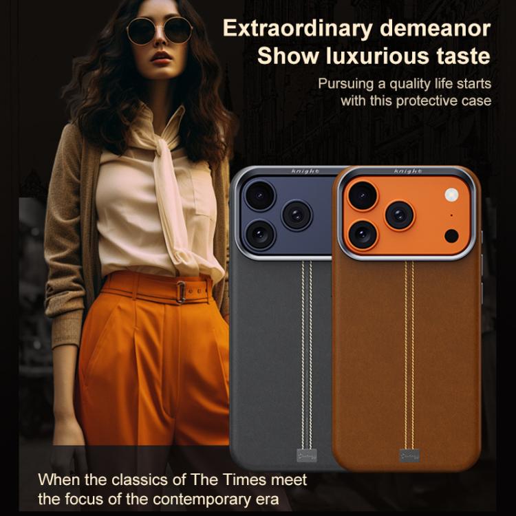 For iPhone 17 Pro Jazz Series Retro Vegan Leather Textured Metal Frame Magnetic Phone Case