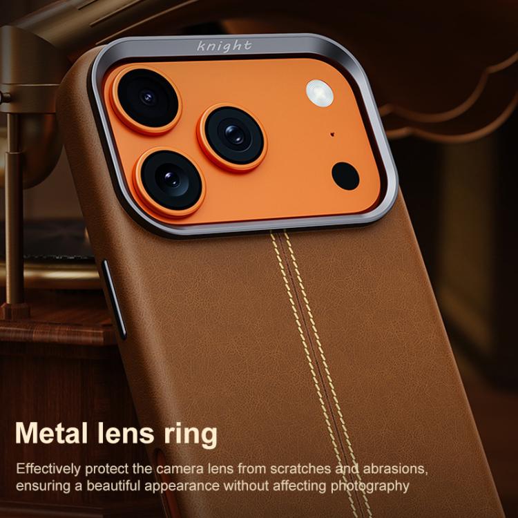 For iPhone 14 Pro Jazz Series Retro Vegan Leather Textured Metal Frame Magnetic Phone Case