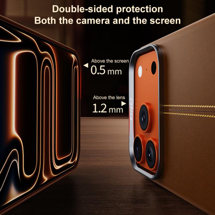 For iPhone 15 Pro Jazz Series Retro Vegan Leather Textured Metal Frame Magnetic Phone Case