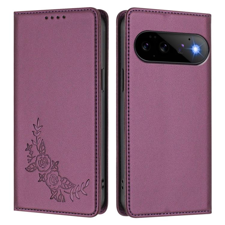 For Google Pixel 11 Pro / 11 Peony Embossed Magnetic RFID Vegan Leather Phone Case
