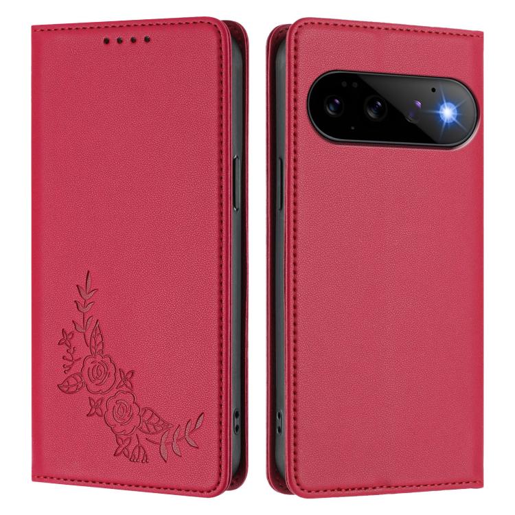 For Google Pixel 11 Pro / 11 Peony Embossed Magnetic RFID Vegan Leather Phone Case