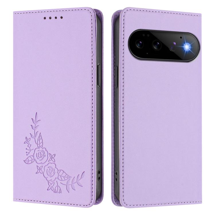 For Google Pixel 11 Pro / 11 Peony Embossed Magnetic RFID Vegan Leather Phone Case