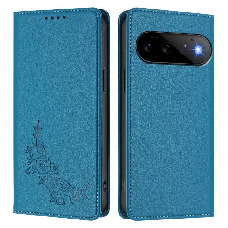 For Google Pixel 11 Pro / 11 Peony Embossed Magnetic RFID Vegan Leather Phone Case