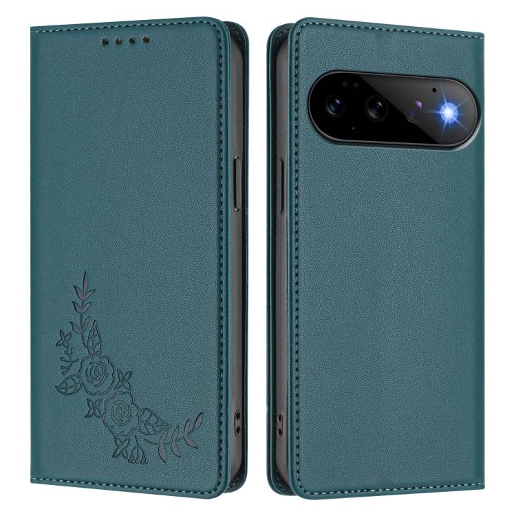 For Google Pixel 11 Pro / 11 Peony Embossed Magnetic RFID Vegan Leather Phone Case