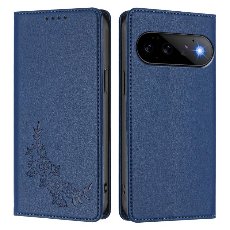 For Google Pixel 11 Pro / 11 Peony Embossed Magnetic RFID Vegan Leather Phone Case