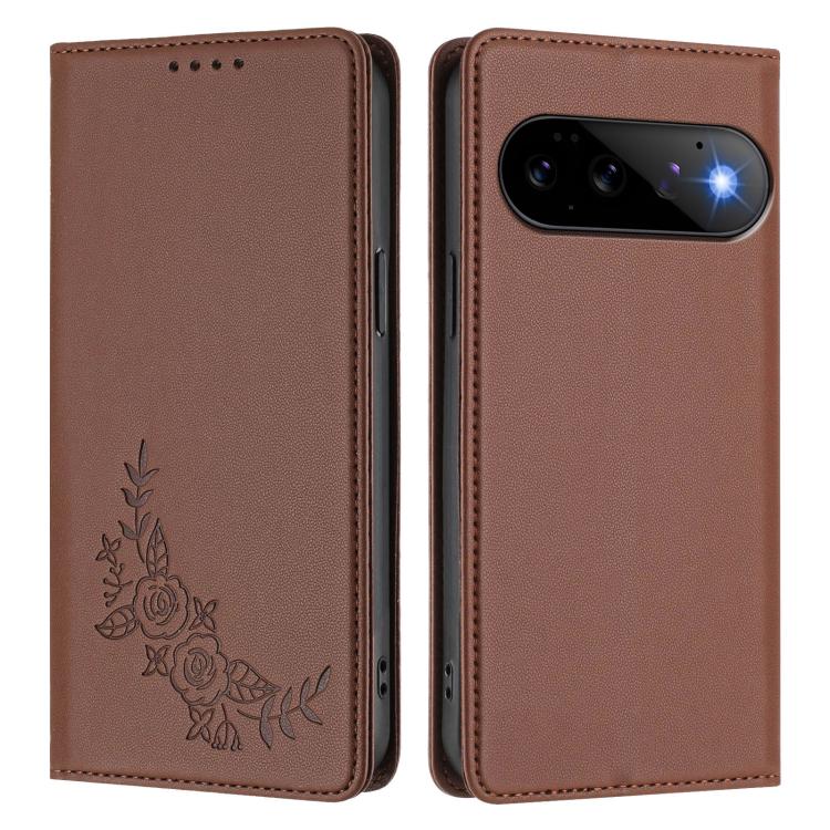 For Google Pixel 11 Pro / 11 Peony Embossed Magnetic RFID Vegan Leather Phone Case