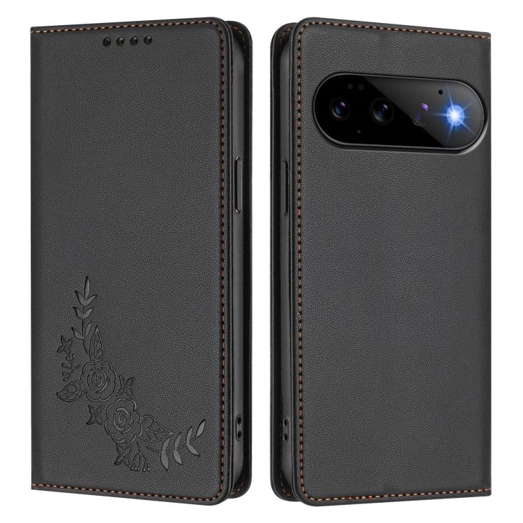 For Google Pixel 11 Pro / 11 Peony Embossed Magnetic RFID Vegan Leather Phone Case