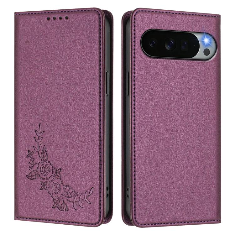 For Google Pixel 11 Pro XL Peony Embossed Magnetic RFID Vegan Leather Phone Case