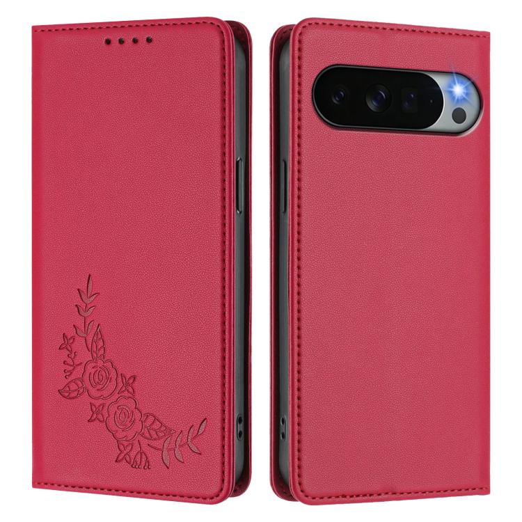 For Google Pixel 11 Pro XL Peony Embossed Magnetic RFID Vegan Leather Phone Case