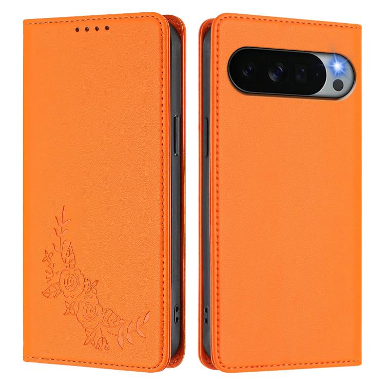 For Google Pixel 11 Pro XL Peony Embossed Magnetic RFID Vegan Leather Phone Case