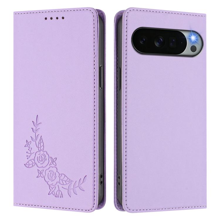 For Google Pixel 11 Pro XL Peony Embossed Magnetic RFID Vegan Leather Phone Case