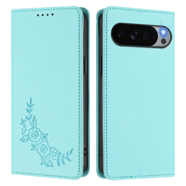 For Google Pixel 11 Pro XL Peony Embossed Magnetic RFID Vegan Leather Phone Case