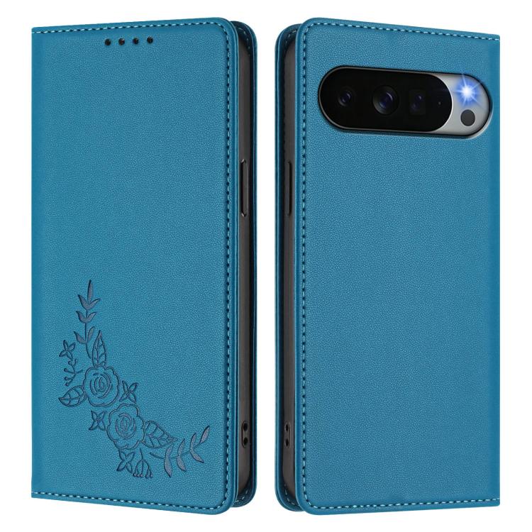 For Google Pixel 11 Pro XL Peony Embossed Magnetic RFID Vegan Leather Phone Case