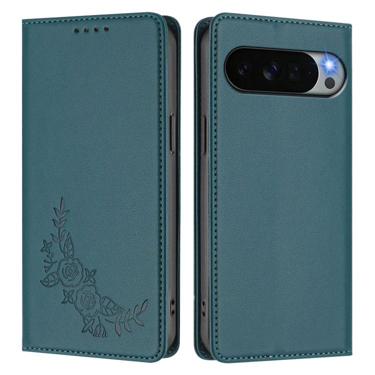 For Google Pixel 11 Pro XL Peony Embossed Magnetic RFID Vegan Leather Phone Case
