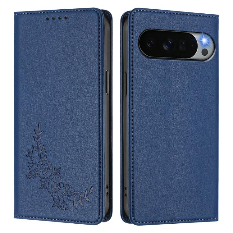 For Google Pixel 11 Pro XL Peony Embossed Magnetic RFID Vegan Leather Phone Case