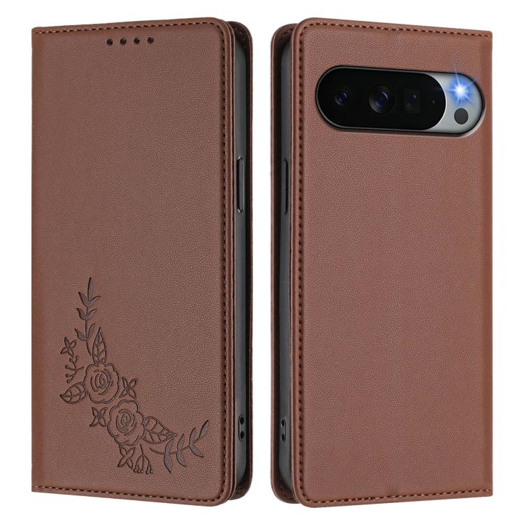 For Google Pixel 11 Pro XL Peony Embossed Magnetic RFID Vegan Leather Phone Case