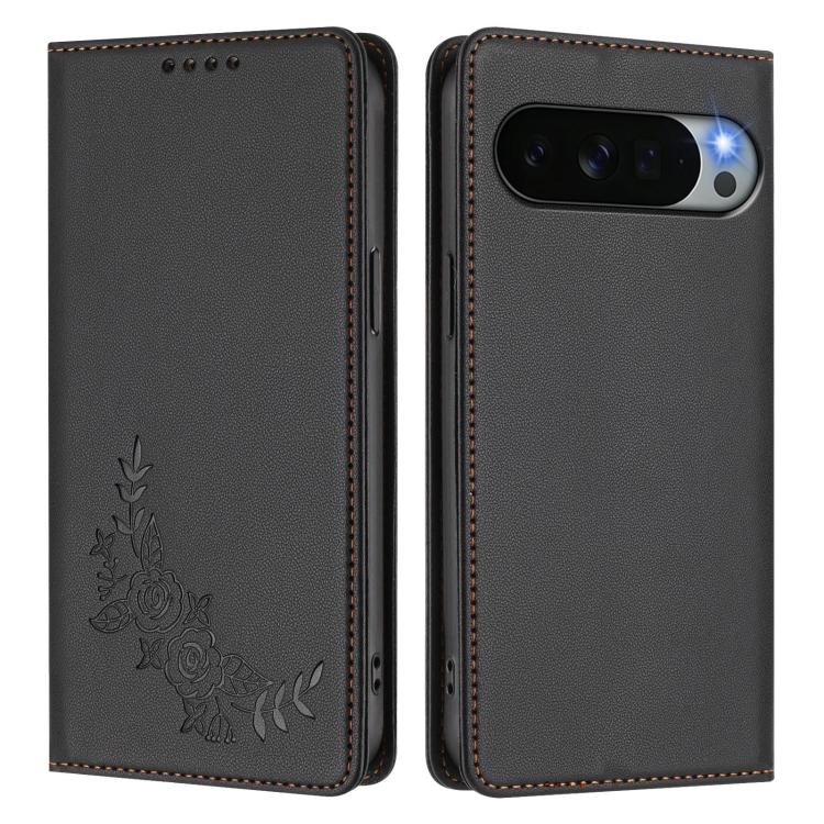 For Google Pixel 11 Pro XL Peony Embossed Magnetic RFID Vegan Leather Phone Case