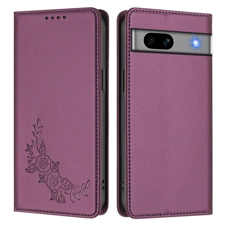 For Google Pixel 7a Peony Embossed Magnetic RFID Vegan Leather Phone Case