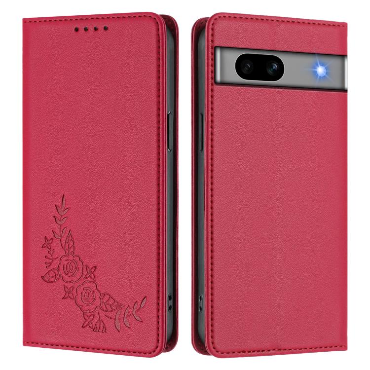 For Google Pixel 7a Peony Embossed Magnetic RFID Vegan Leather Phone Case