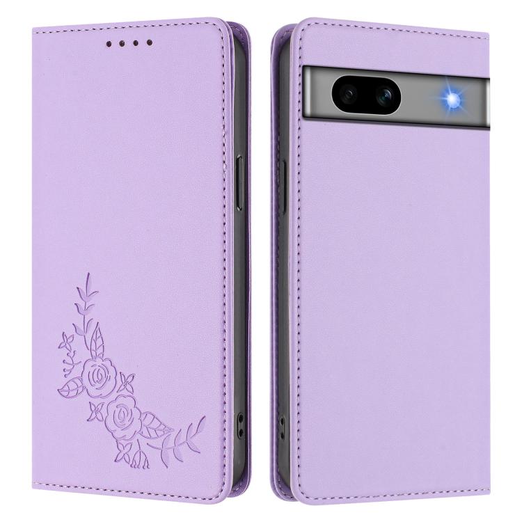 For Google Pixel 7a Peony Embossed Magnetic RFID Vegan Leather Phone Case