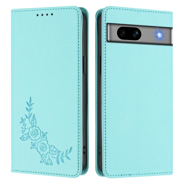 For Google Pixel 7a Peony Embossed Magnetic RFID Vegan Leather Phone Case