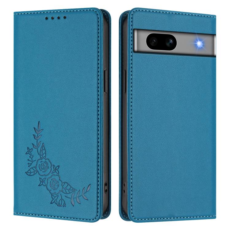 For Google Pixel 7a Peony Embossed Magnetic RFID Vegan Leather Phone Case