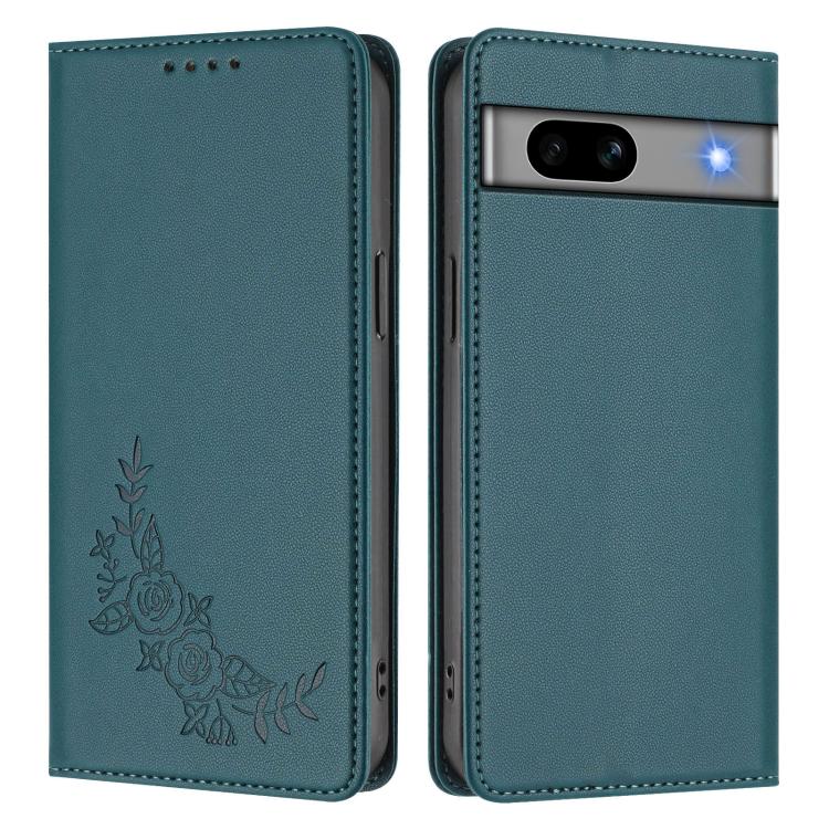 For Google Pixel 7a Peony Embossed Magnetic RFID Vegan Leather Phone Case