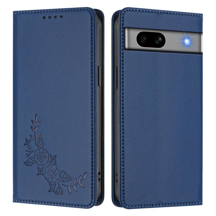 For Google Pixel 7a Peony Embossed Magnetic RFID Vegan Leather Phone Case