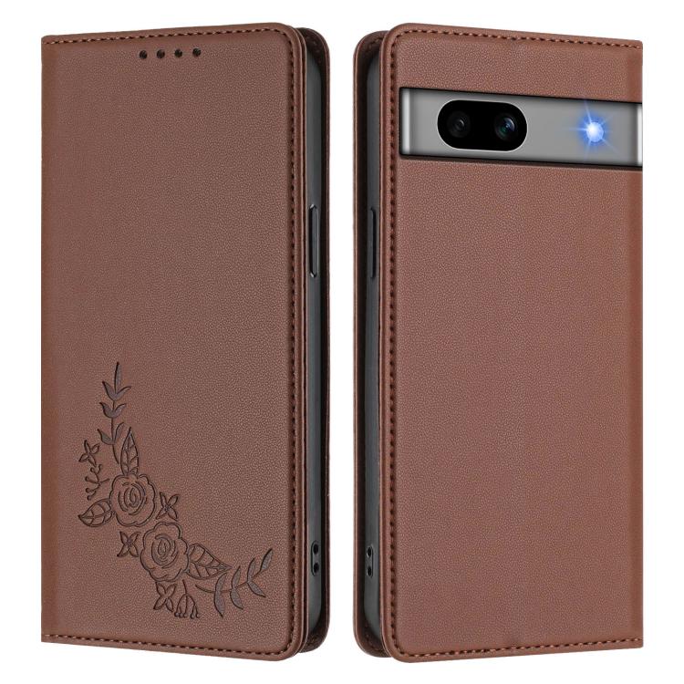 For Google Pixel 7a Peony Embossed Magnetic RFID Vegan Leather Phone Case