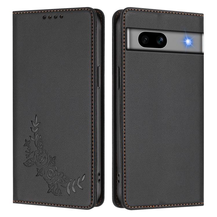 For Google Pixel 7a Peony Embossed Magnetic RFID Vegan Leather Phone Case